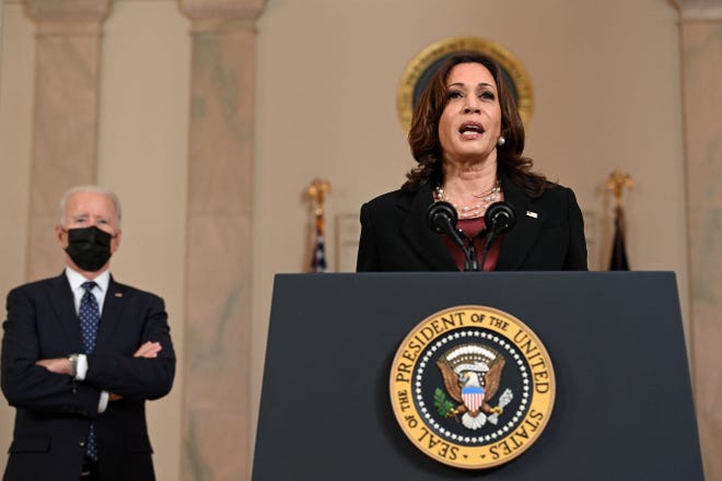 Vice President Kamala Harris delivers remarks on the guilty verdict against former policeman Derek Chauvin at the White House in Washington, DC on April 20, 2021.